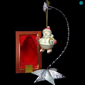 Vtg Lenox Ornament Skiing Snowman Candycane Skis Porcelain 24K Gold Accent NIB